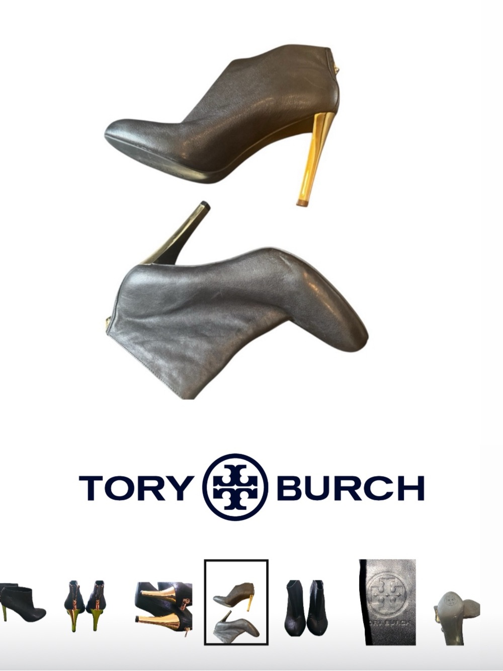 Tory Burch Black and Gold High Heel Ankle Boots